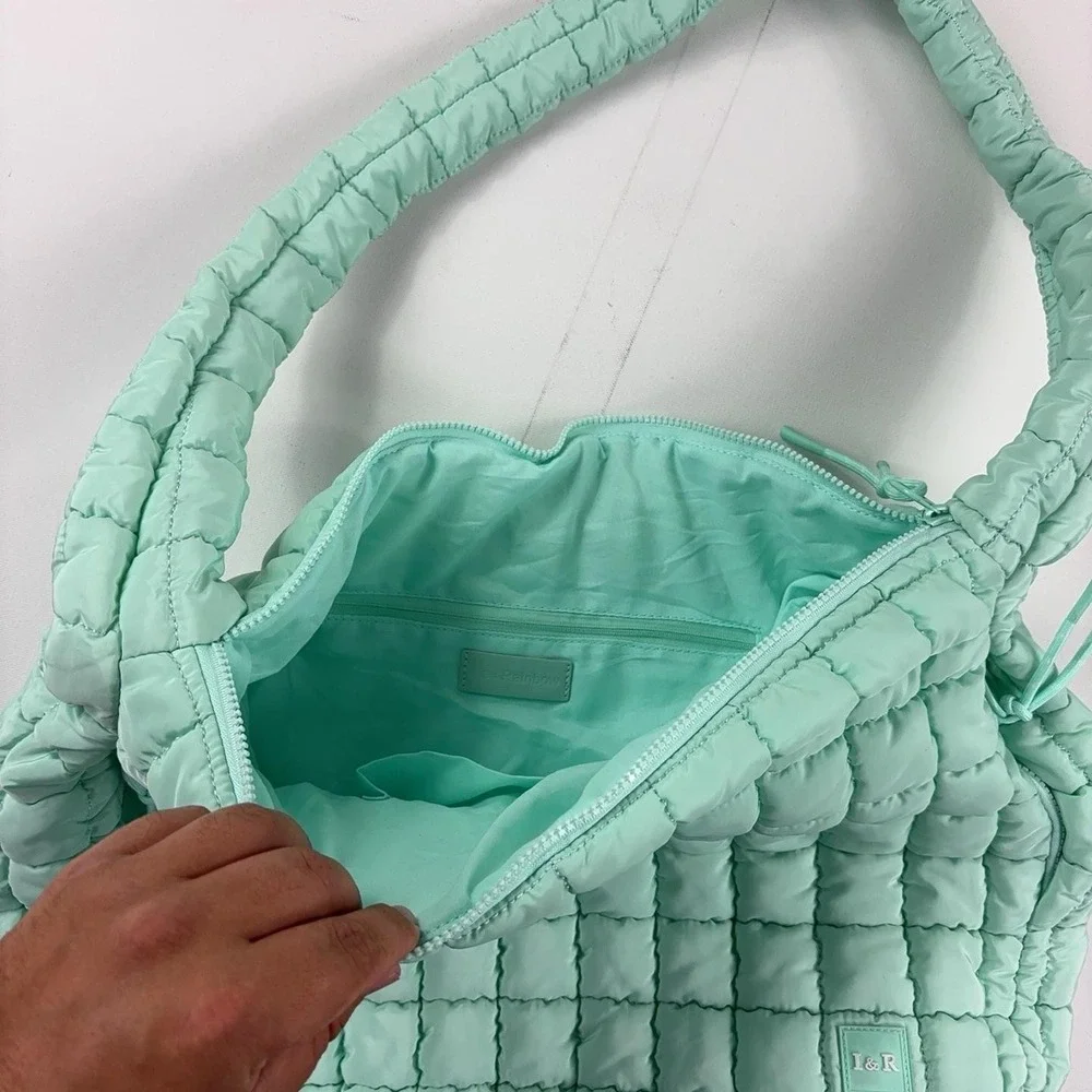 Iris & Rainbow Shoulder Bag Womens Large Green Quilted Puffer Zip Pockets